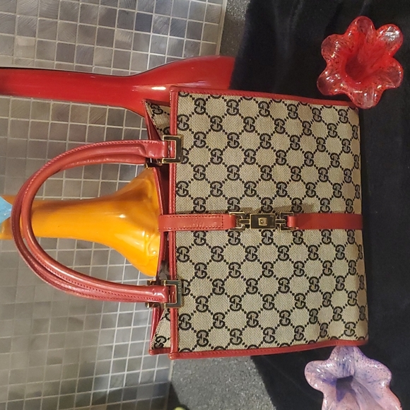 Gucci Handbags - Gucci Monogram Bag Red Trim Tote